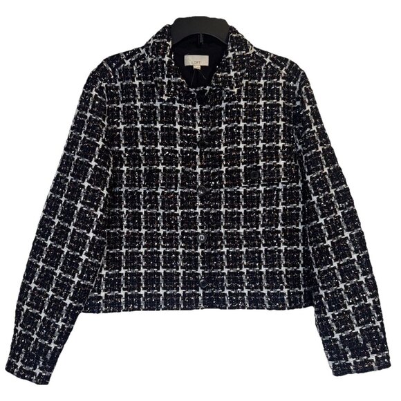 LOFT Women’s Shimmer Metallic Tweed Button Up Shirt Jacket Blazer Top Sz M NEW - Picture 1 of 10